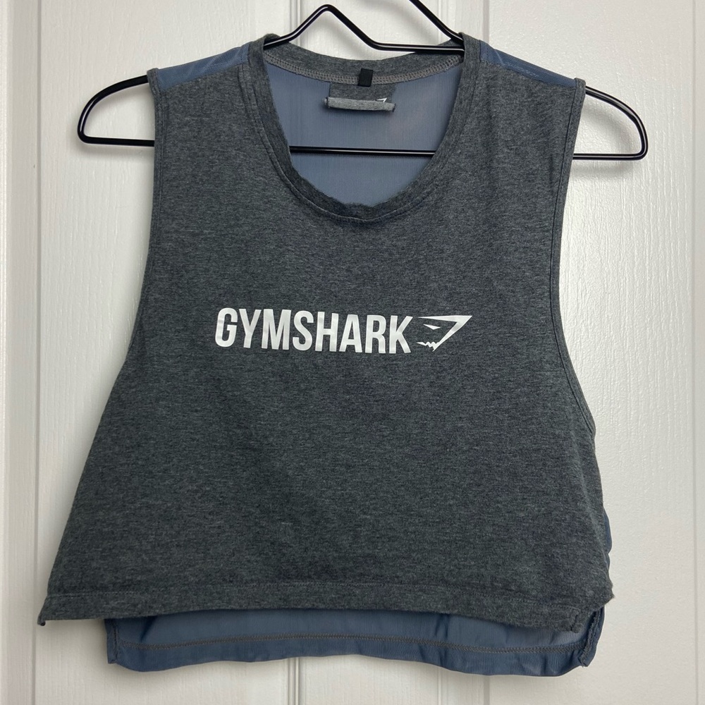 Gymshark Gray Cotton Blend w/Sheer Light Blue Mesh Back Crop Top Size S